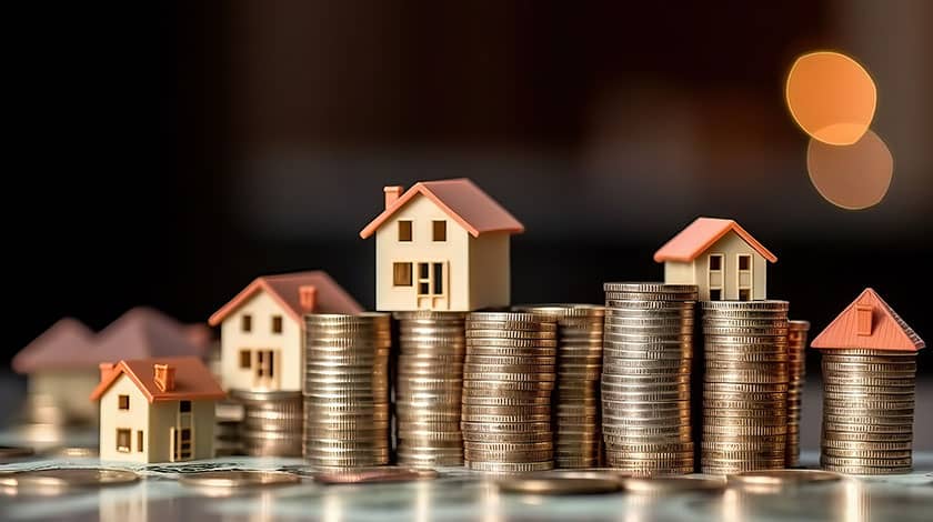 Photo of Miniature Houses on Stack of Coins