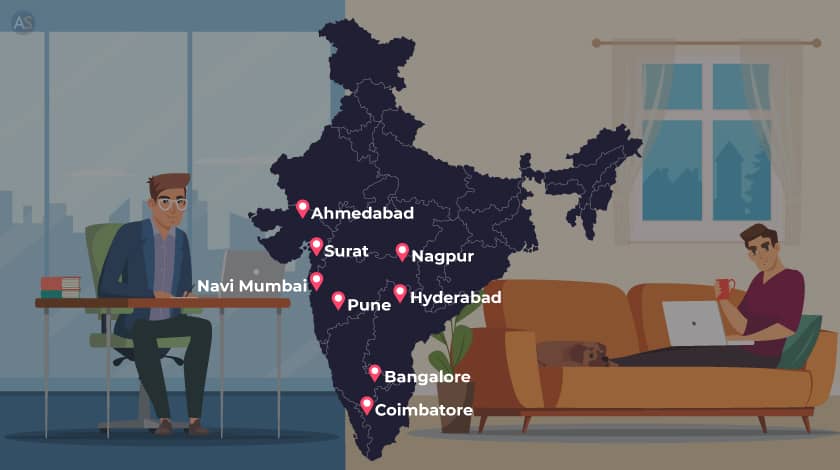 Map of cities in India offering different professions