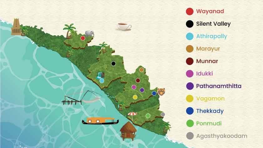 Hill Stations in Kerala Map