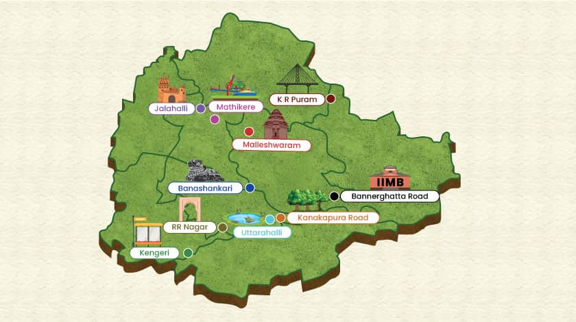 Map with Locations for Best Places to Live in Bangalore for Family
