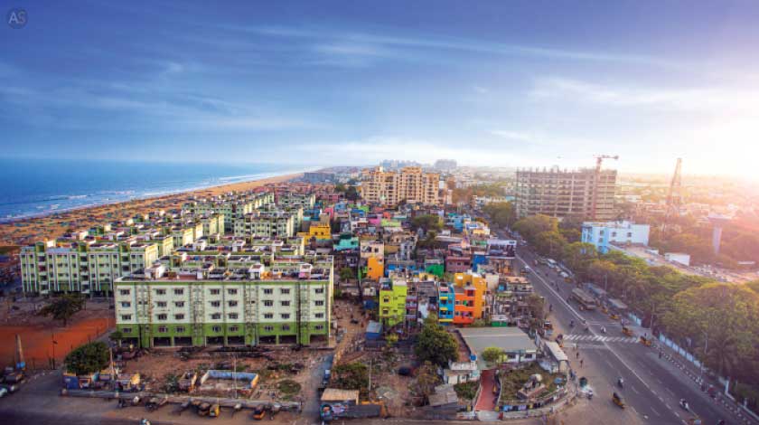 Visual of Chennai City and Beachside