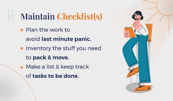 Maintain checklist of tasks