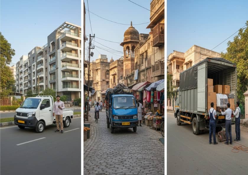 Comparison of app trucks, local transporters, and movers' trucks in Agra