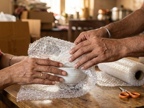 Bubble wrap used as cushioning and shock absorption packaging material for fragile items