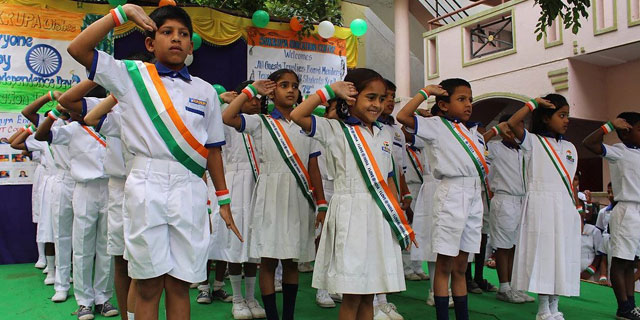 Children at Sukrupa Bangalore Celebrating Independence Day