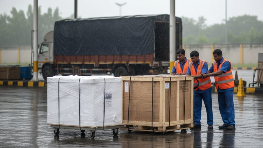 Export-ready crate with ISPM 15 stamp and correct handling labels