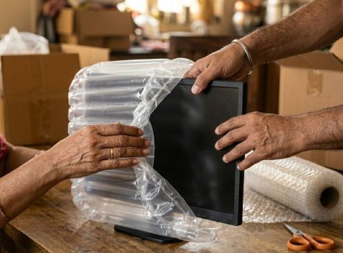 Inflatable air bubble pouches for premium protection of highly fragile items