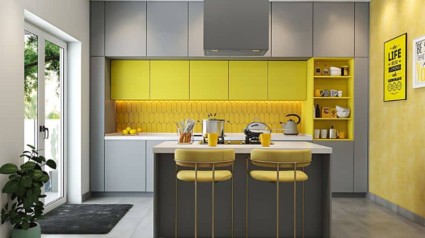 Yellow island kitchen design ideas