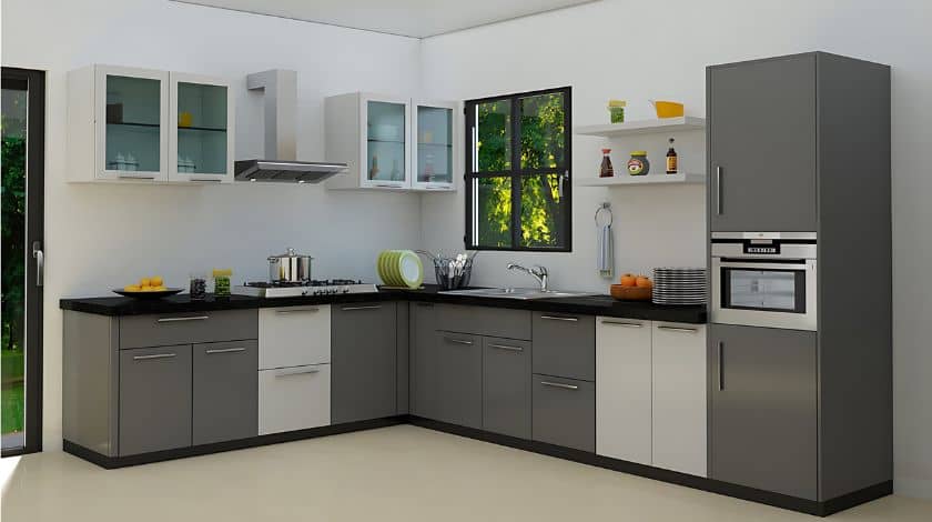 l shaped modular kitchen design Image
