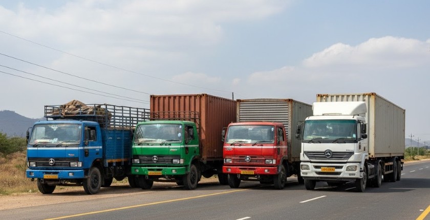 Truck size comparison for Bangalore to Delhi moves showing container options