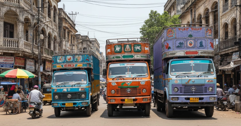 Truck size comparison for Hyderabad to Delhi moves showing container options