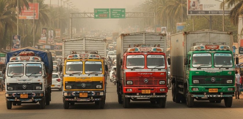 Truck size comparison for Hyderabad to Mumbai moves showing container options