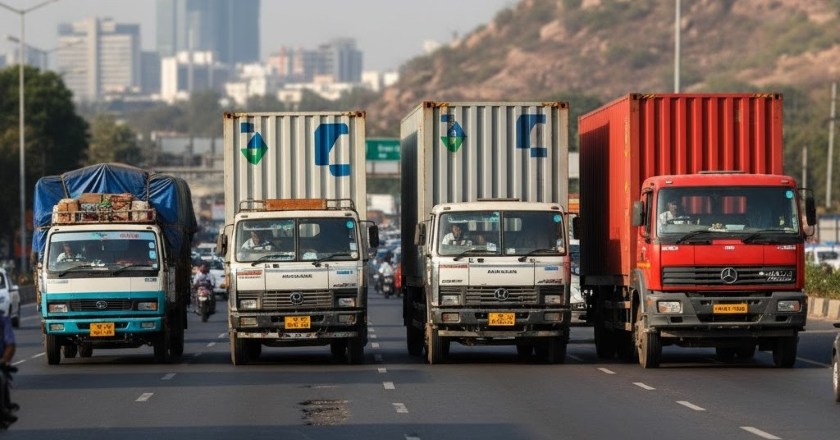 Truck size comparison for Mumbai to Delhi moves showing container options