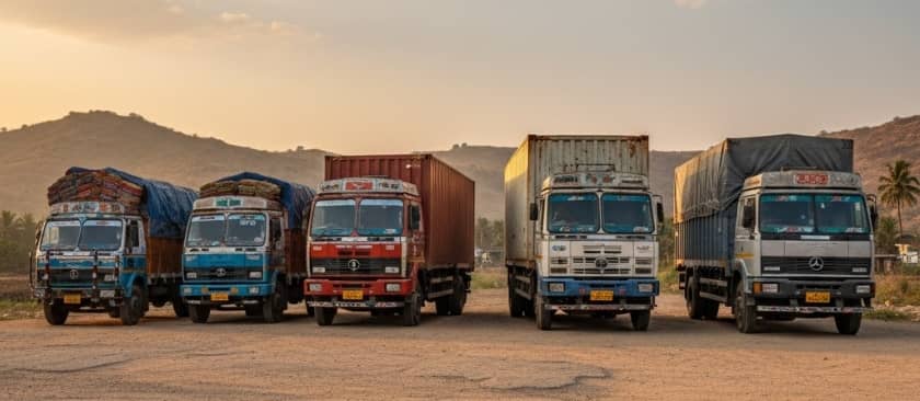 Truck size comparison for Mumbai to Kolkata moves showing container options