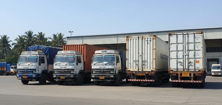 Truck size comparison for Pune to Bangalore moves showing container options
