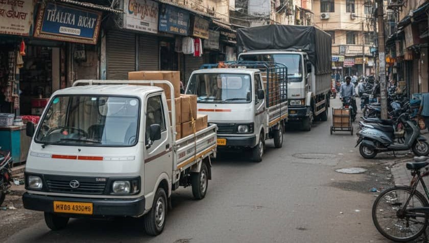 Tata Ace, 14ft and 17ft trucks lined up
