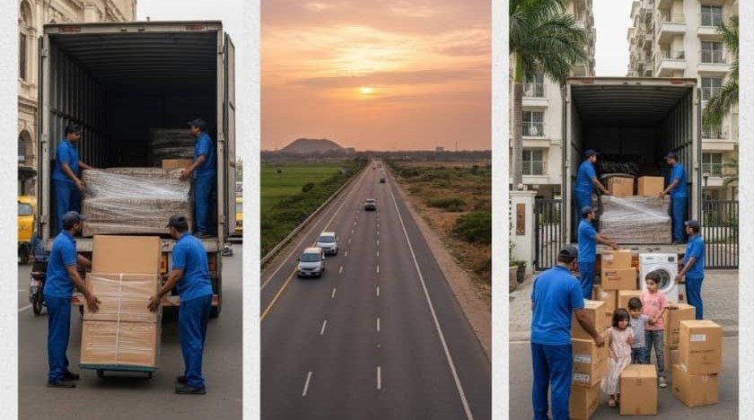 Typical 6-day moving timeline from Mumbai to Kolkata with overnight stops