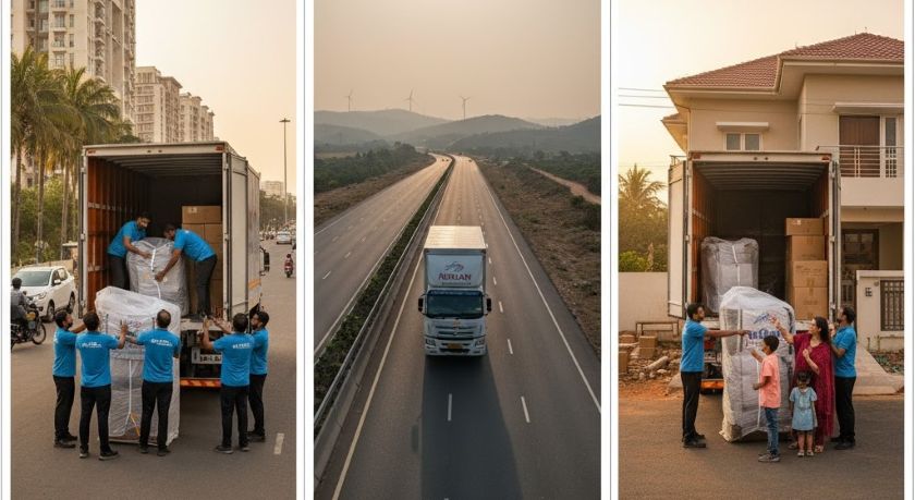 Typical 3-day moving timeline from Navi Mumbai to Hyderabad with overnight stops