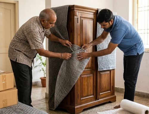 Packing blankets and moving pads used to protect furniture during relocation