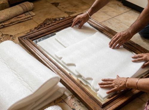 Plastic foam sheets for surface scratch and dent protection during transit