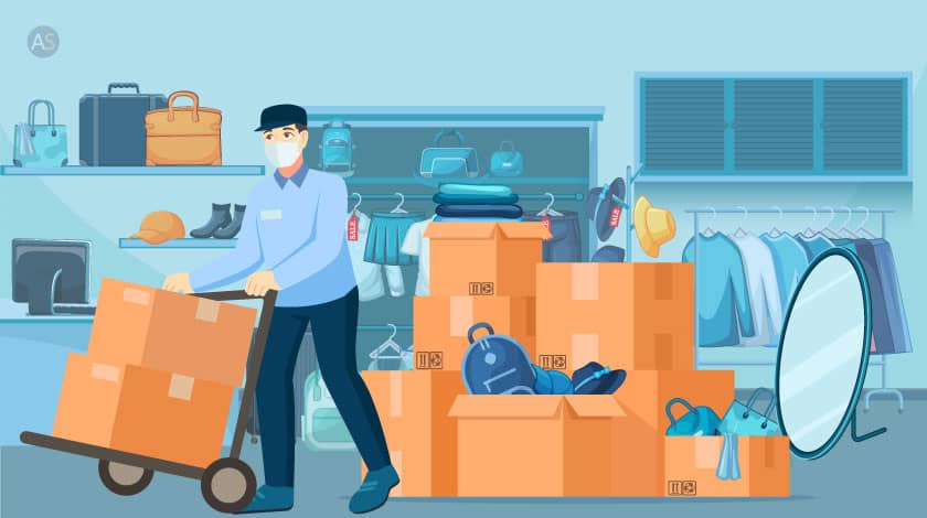 Illustration of Guy Moving Showroom Items