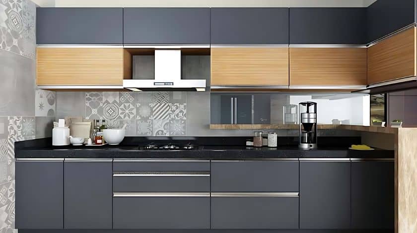 small straight kitchen layout interior Image