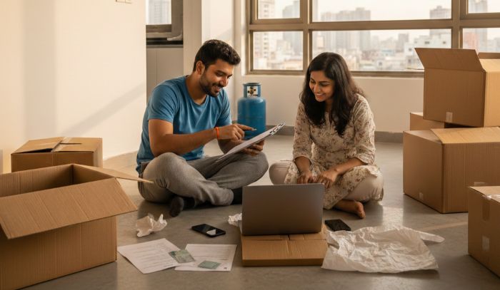 Indian gated society exterior showing security gate and RWA maintenance office