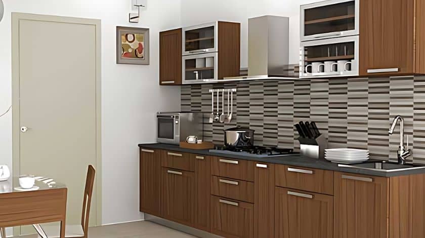 space saving straight kitchen layout Image