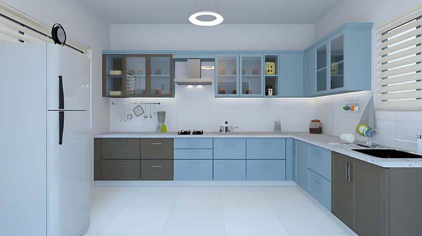 spacious l shaped modular kitchen design Image