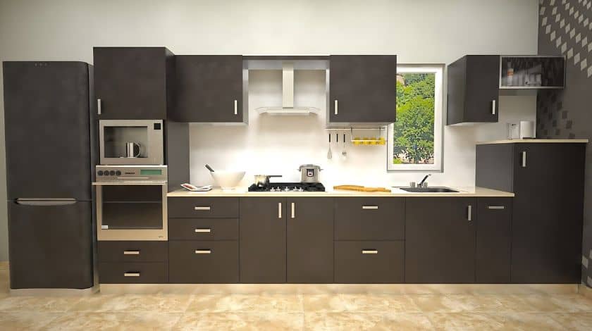 spacious straight layout kitchen interior Image