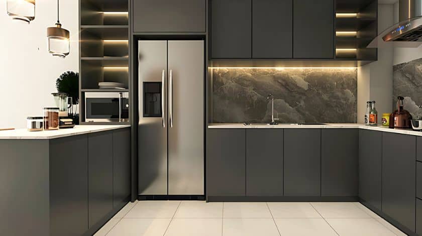 spacious u shaped modular kitchen design Image