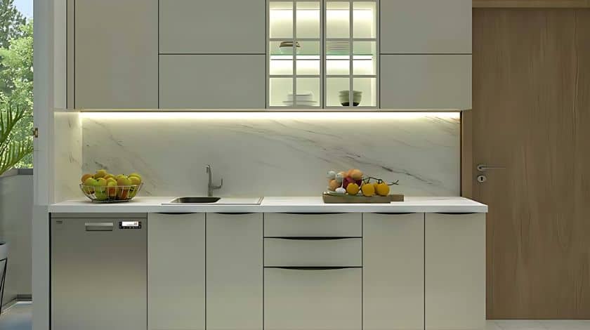 White straight layout kitchen design Image