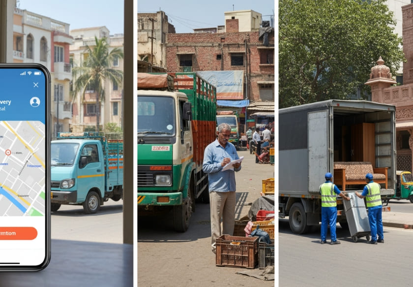 Comparison of app trucks, local transporters, and movers' trucks in Surat