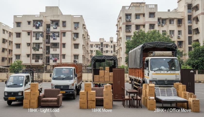 Vehicle size selector from Tata Ace to 17 ft with sample loads