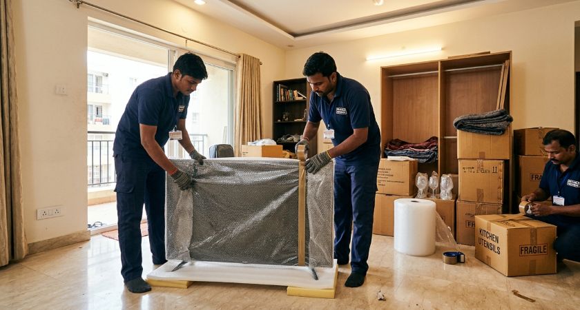 Professional packers and movers packing household goods and furniture for Pune to Mumbai house shifting
