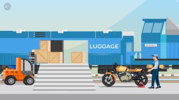 Illustration Showing Mover Packing Bike Near a Train