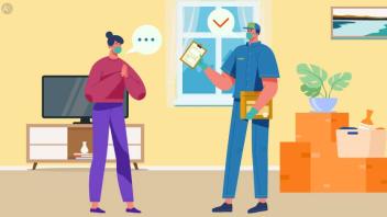 Woman discussing with movers